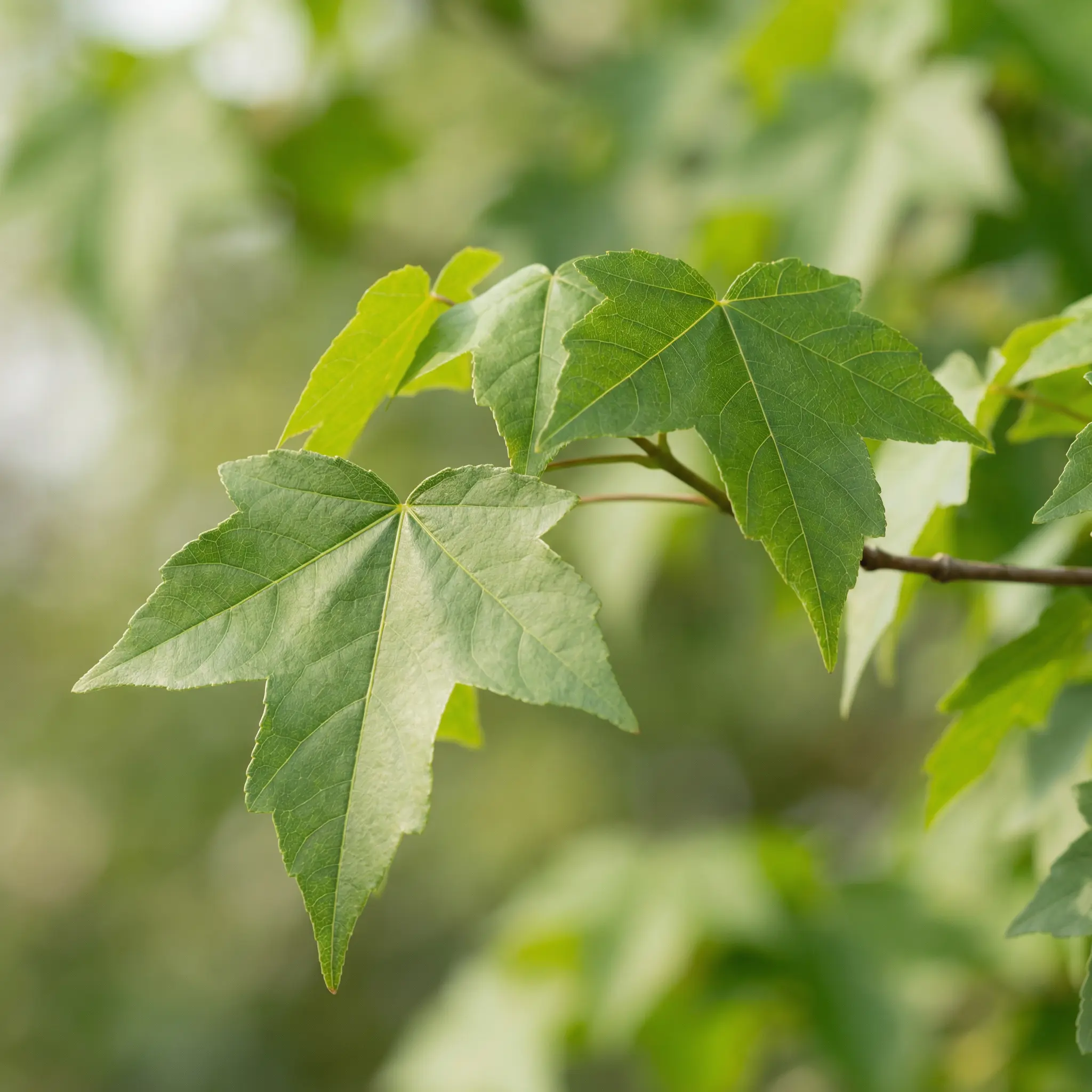 Trident maple bonsai leaves (Acer buergerianum) close-up on branch