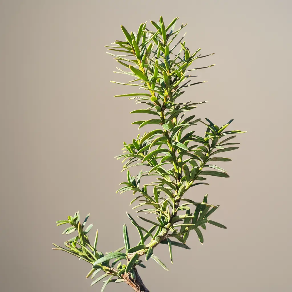 Taxus baccata — dark, glossy evergreen yew needles, macro detail
