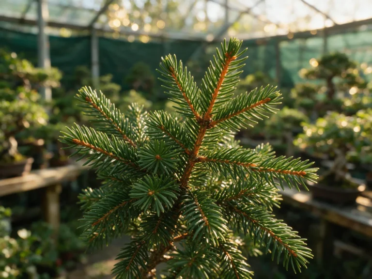 Picea abies (Norway spruce) bonsai branch with short radial needles