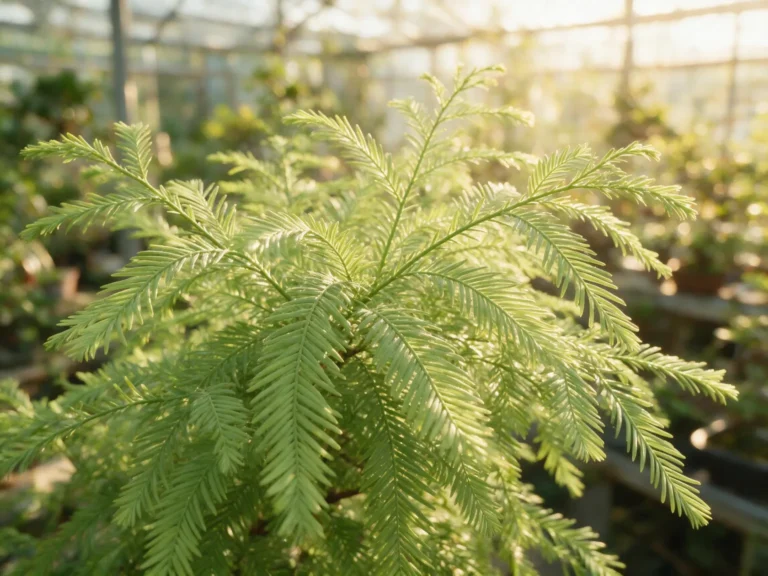Taxodium distichum (bald cypress) bonsai with feathery light-green foliage